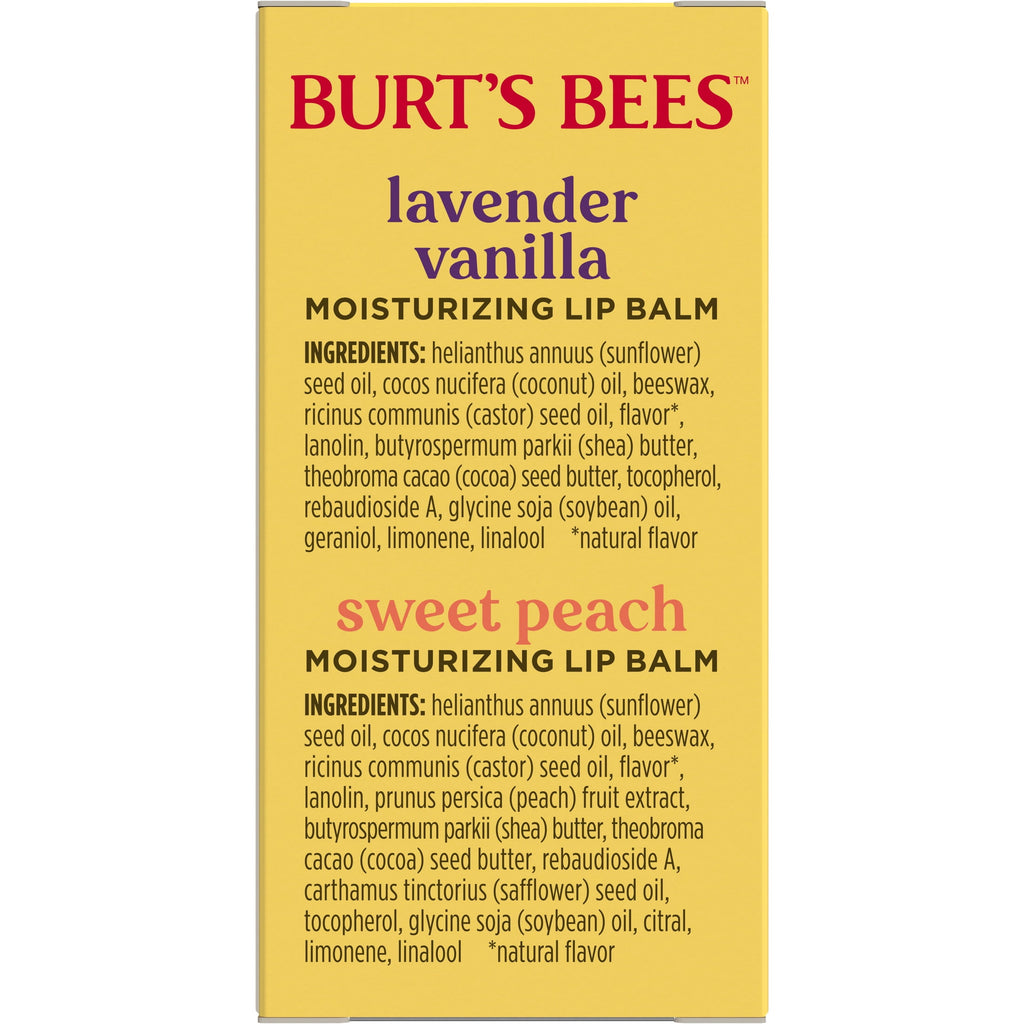 Burt's Bees Moisturizing Lip Balm Value 2 Pack, Lavender Vanilla, Sweet Peach