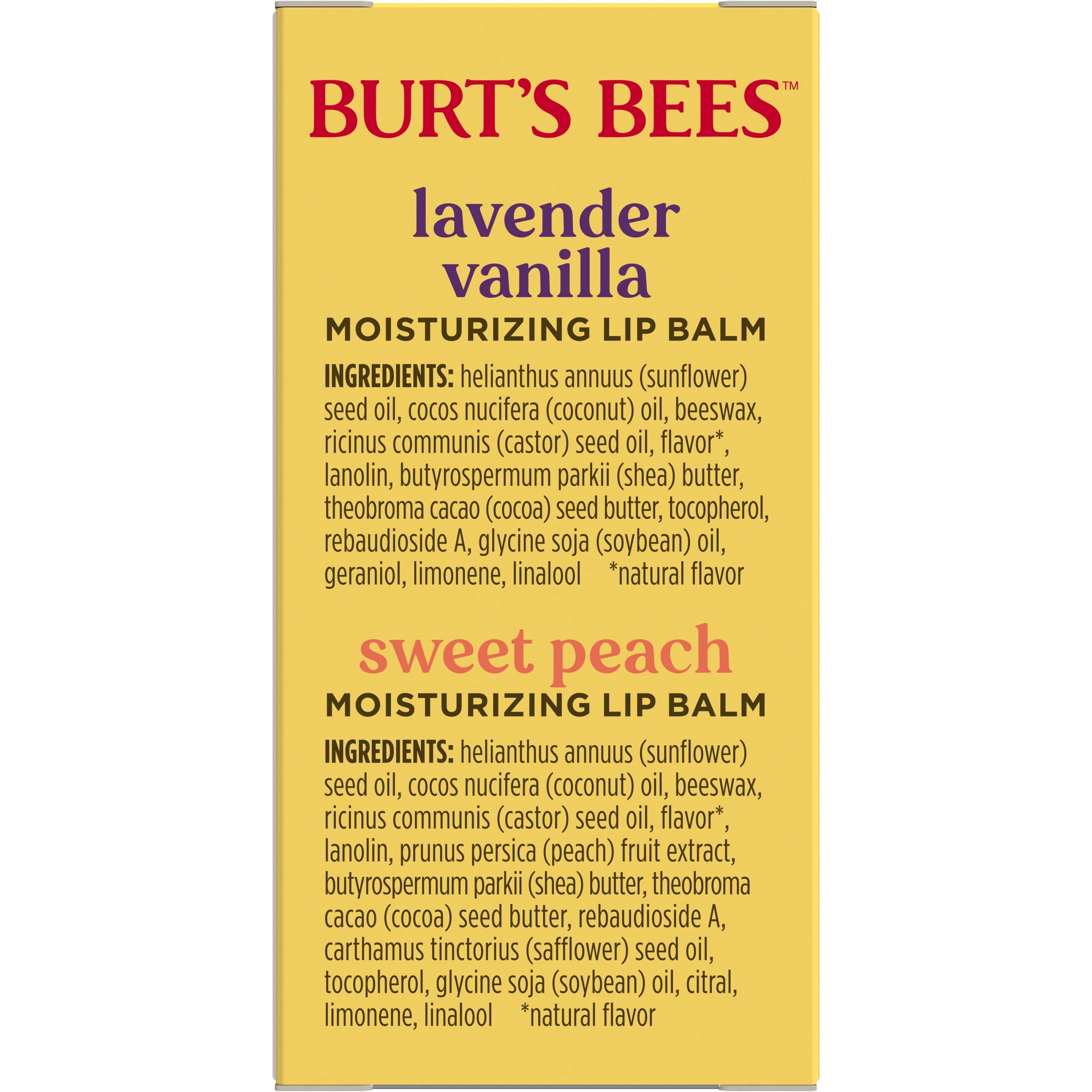 Burt's Bees Moisturizing Lip Balm Value 2 Pack, Lavender Vanilla, Sweet Peach