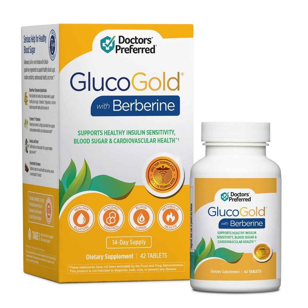 Doctors’ Preferred GlucoGold with Berberine, Healthy Blood Sugar Support, 42 Vegetarian Tablets