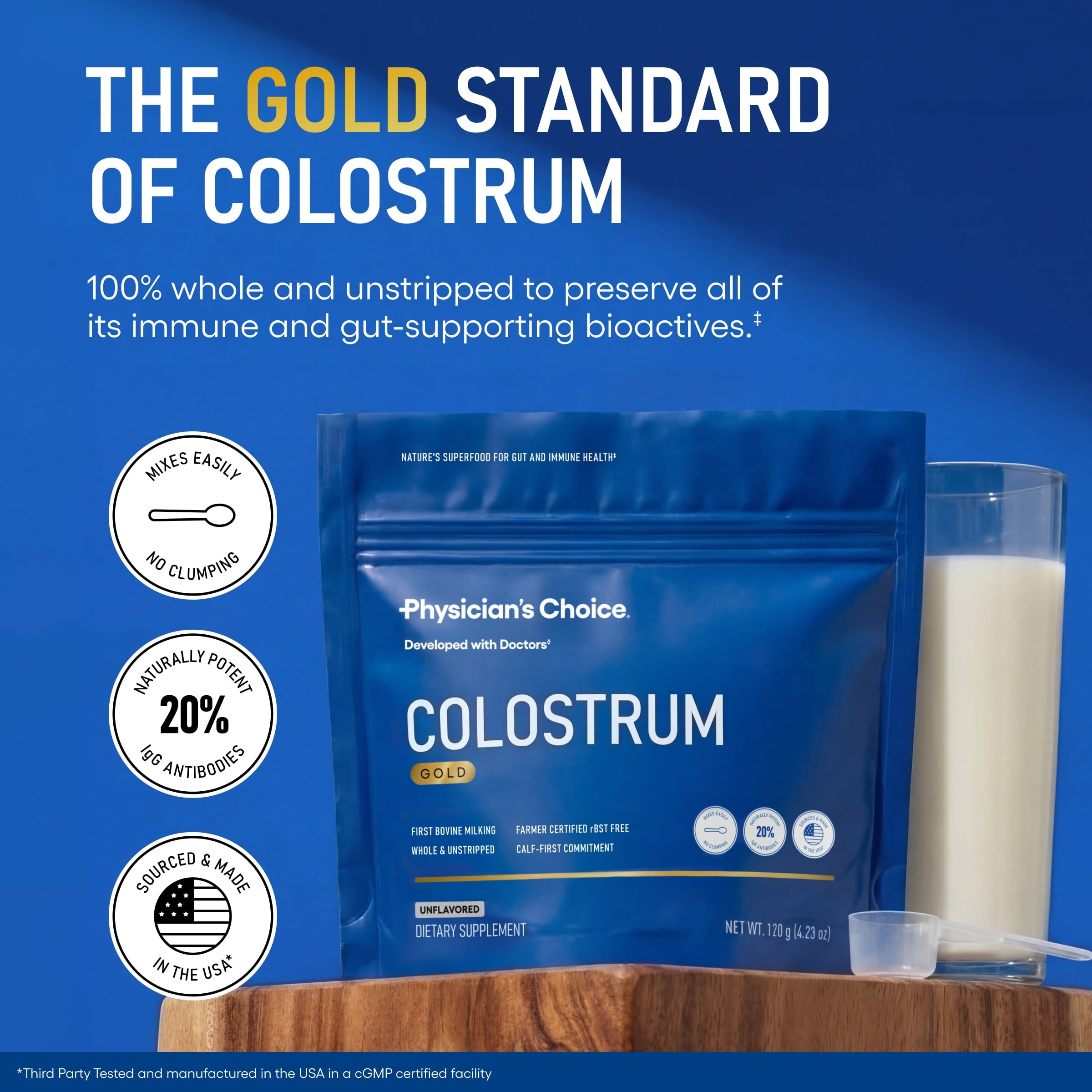 Physician's Choice Colostrum Gold Powder - for Gut & Immune Health - Whole & Unstripped - 60 Servings