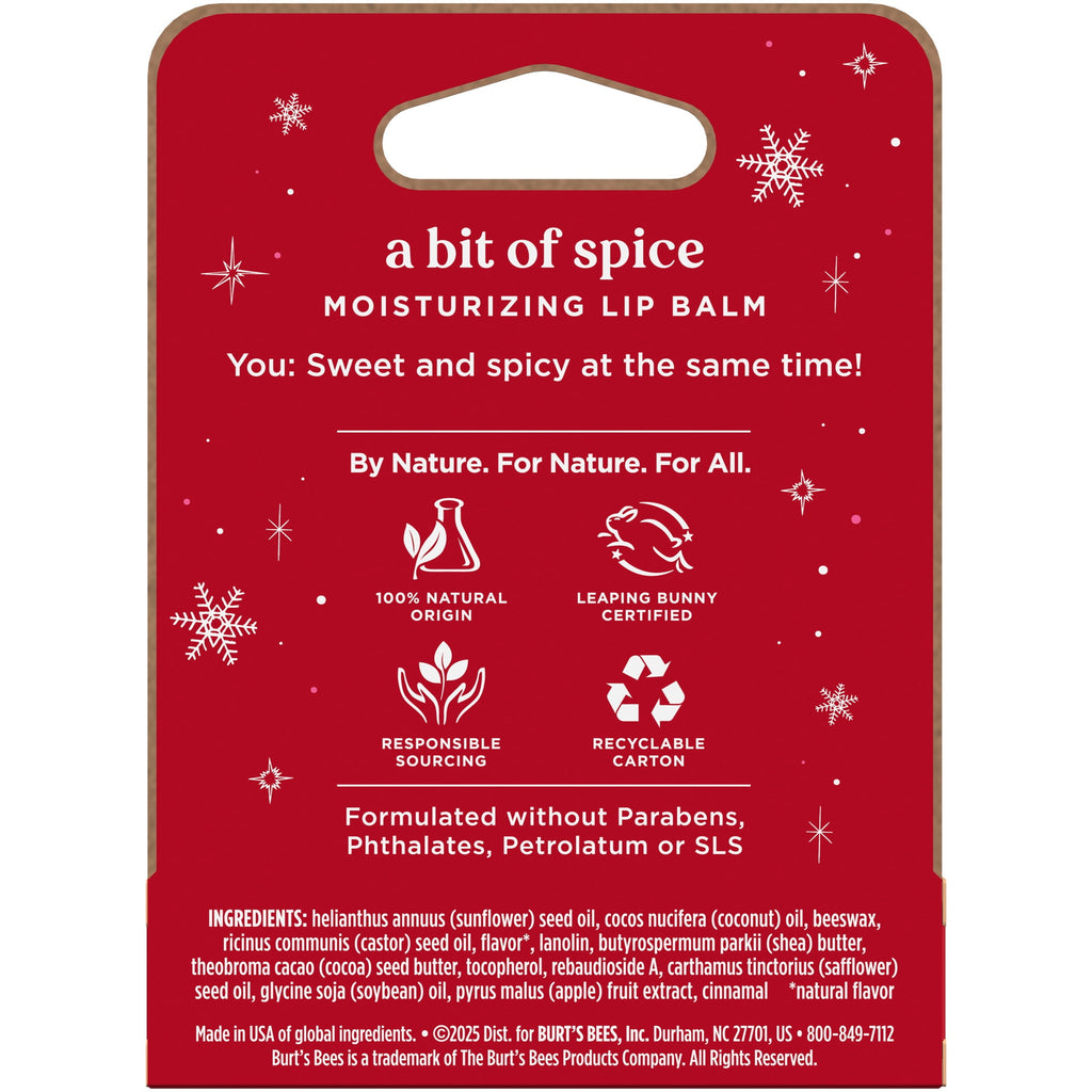 Burts Bees a Bit of Spice Cinnamon Apple Crisp Moisturizing Lip Balm, 0.15 oz. Tube, Pack of 6
