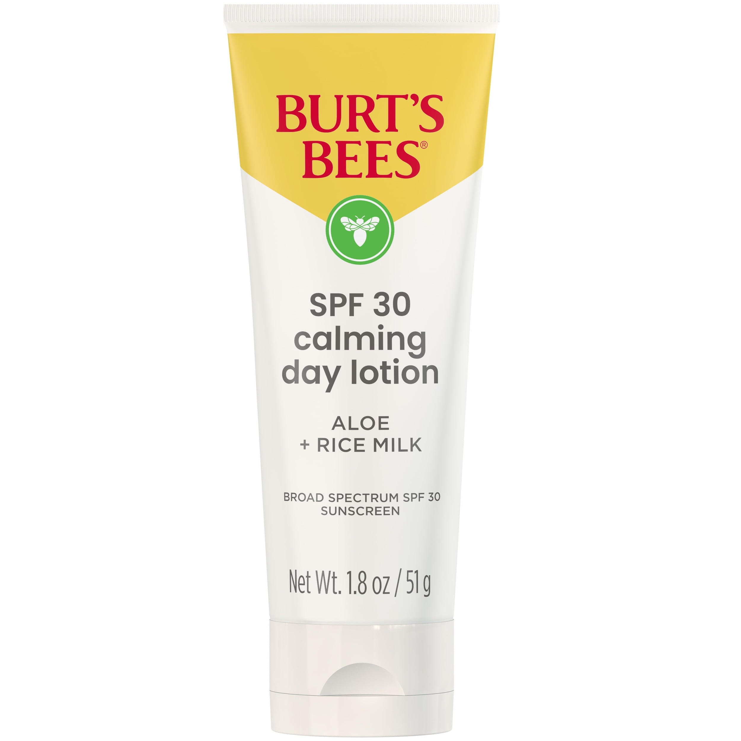 Burts Bees SPF 30 Calming Day Lotion with Aloe and Rice Milk for Sensitive Skin, 1.8 Fluid Ounces