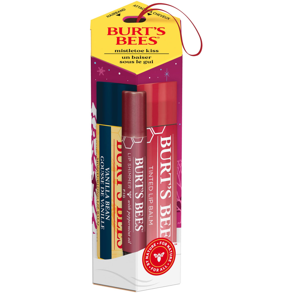 (2 pack) Burt's Bees Lip Balm, Tinted Lip Balm and Lip Shimmer Gift Sets, Mistletoe Kiss, Vanilla Bean/Red Dahlia/Fig, 3-Pack