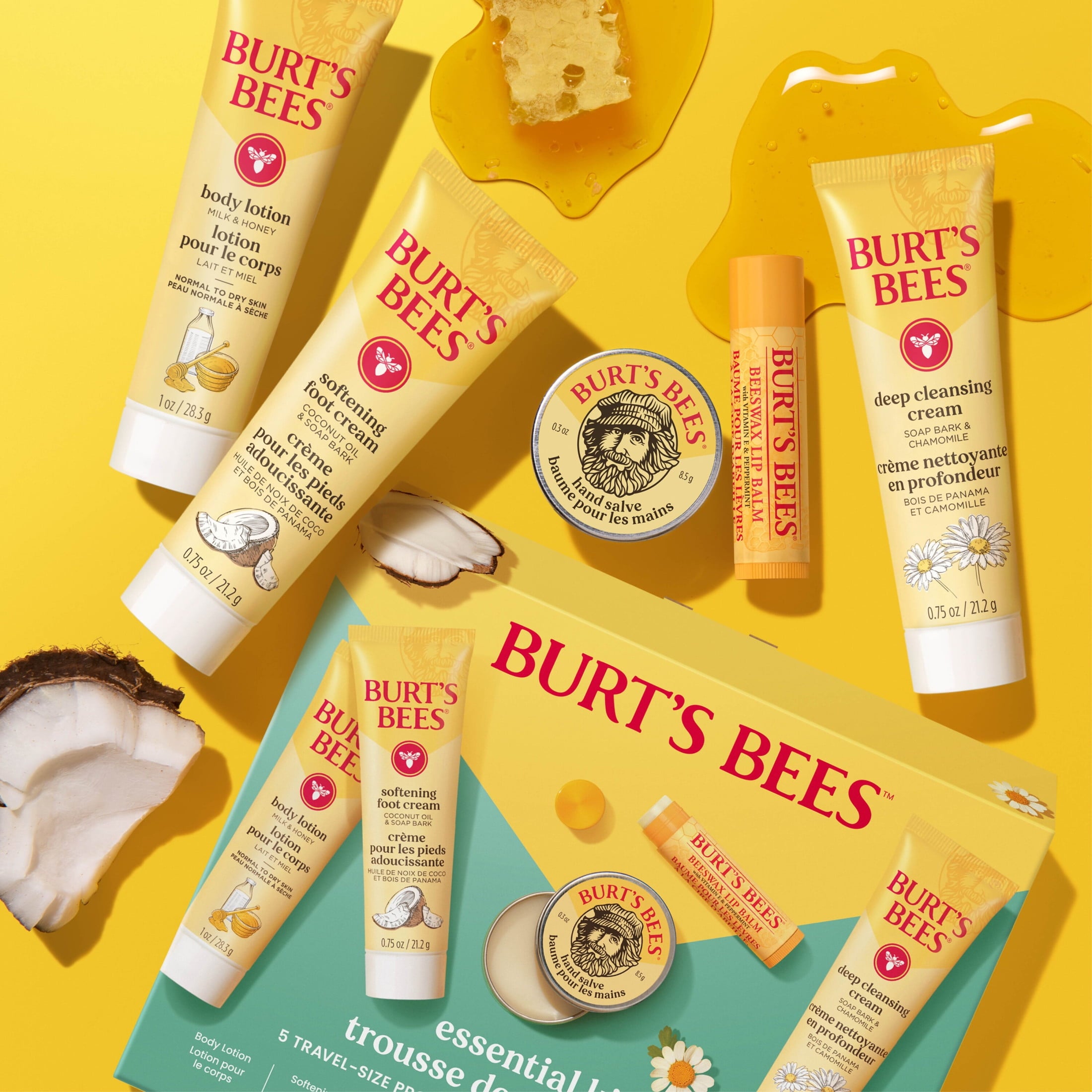Burts Bees Essential Gift Set, Cleansing Cream, Hand Salve, Body Lotion, Foot Cream, Lip Balm
