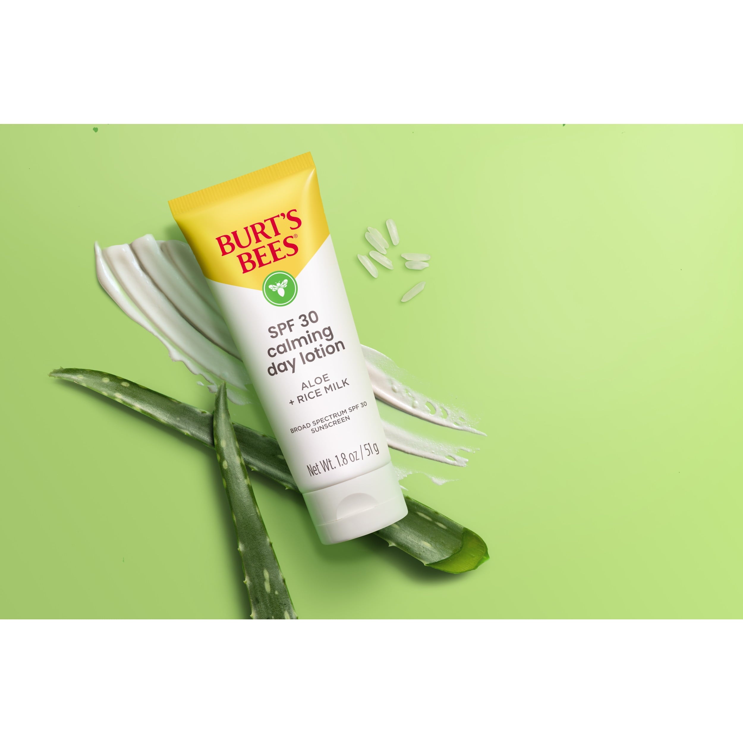 Burts Bees SPF 30 Calming Day Lotion with Aloe and Rice Milk for Sensitive Skin, 1.8 Fluid Ounces